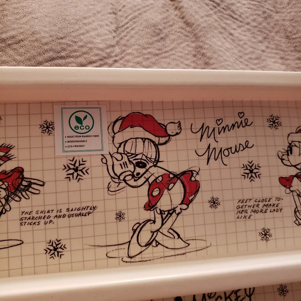 Mickey And Minnie Mouse Bamboo Fibre Trays Rectangle Sketch New